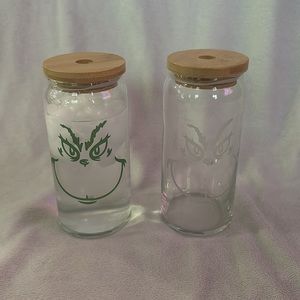 Color Changing Glass Grinch Cups with Bamboo Lid-NEW